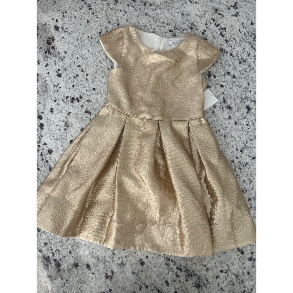 REISS Girls Gold Nia Metallic Pleated Cap Sleeve Dress 4-5Y